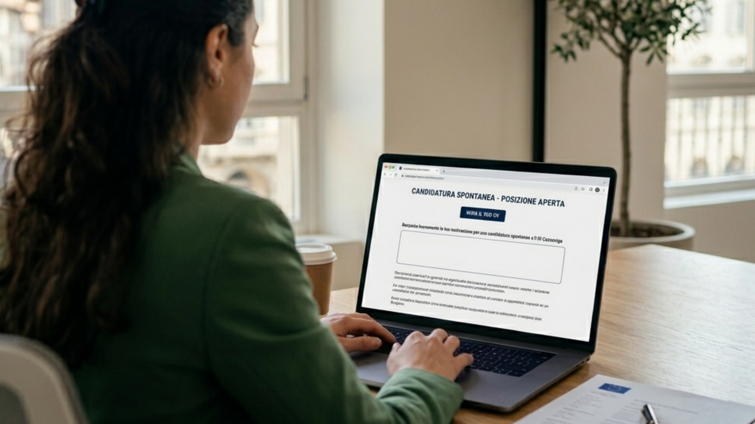 candidatura-spontanea Ragazza di spalle che digitala al computer in un portale per candidature spontanee